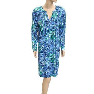 Lilly Pulitzer Cath Tunic Mini Dress Floral Print Cotton Long Sleeve L 285836